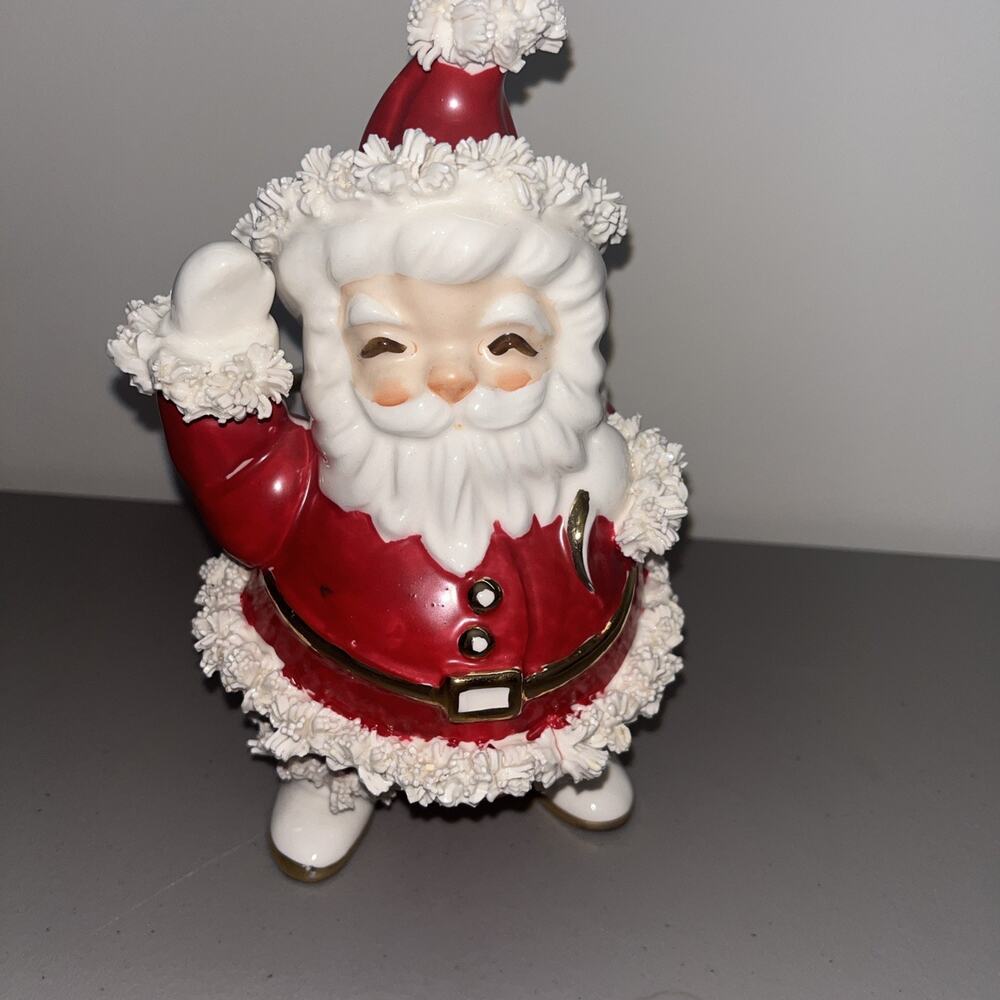 Napco Creations MCM Spaghetti Santa Christmas Planter w/Gold Trim S 413 A, 7.5" - Picture 16 of 16